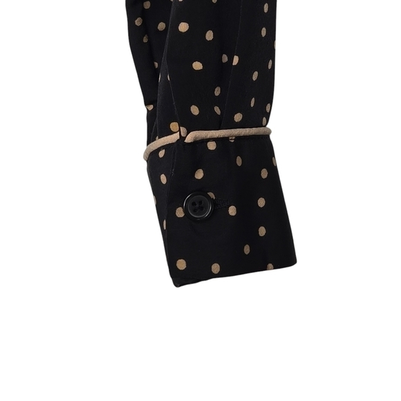 WHO WHAT WEAR Women's Button Up Dress with Belt Size XS Black & Tan Polka Dot - Picture 3 of 8